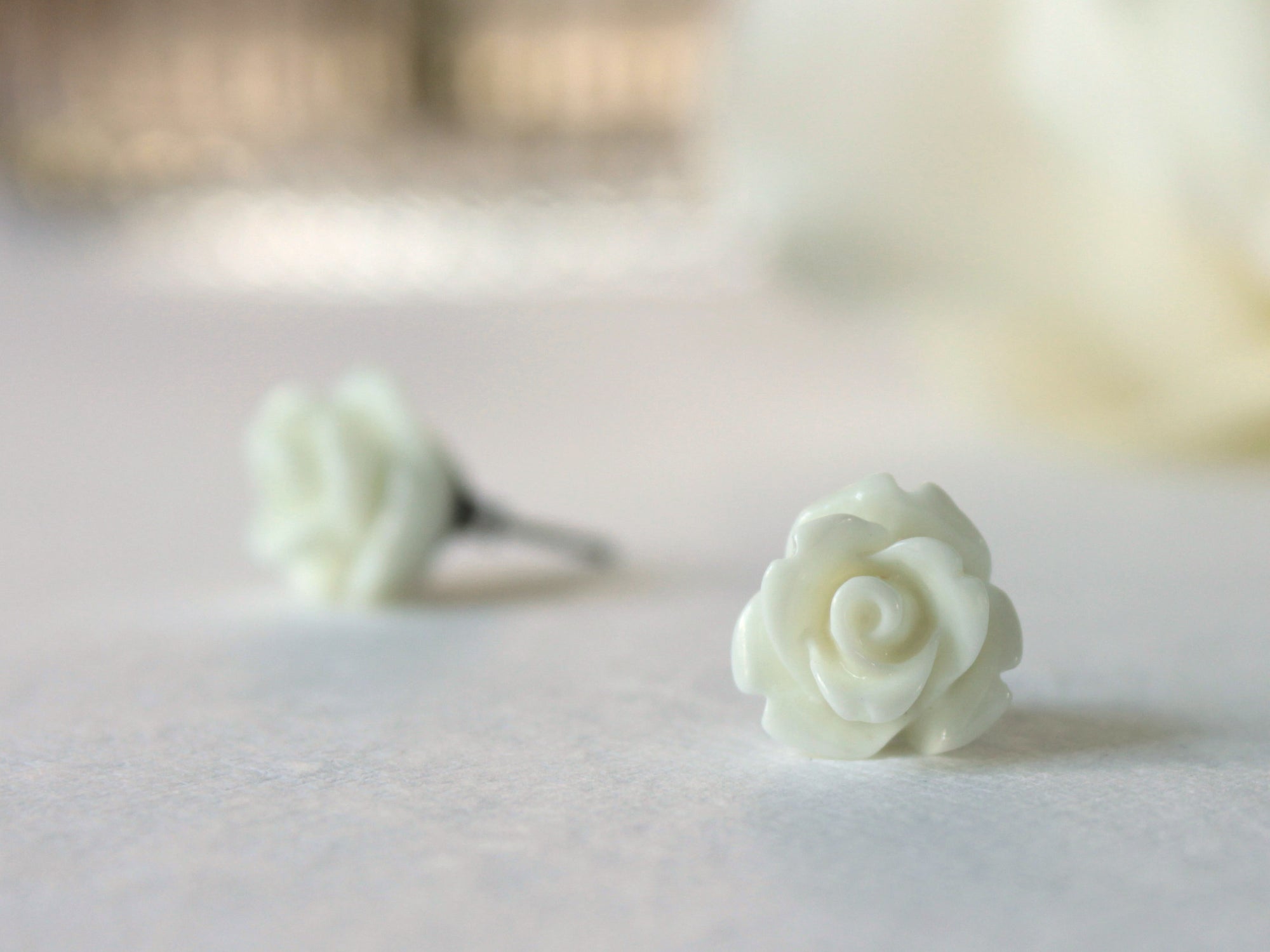 Single Bloom Rose Stud Earrings in White