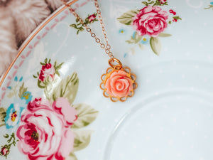 Tiny Petals Layering Necklace 18" ~ Salmon Pink Rose