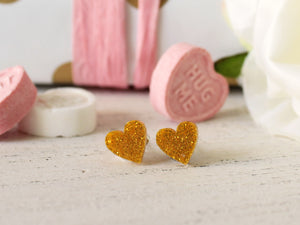Gold Glitter Heart Earrings