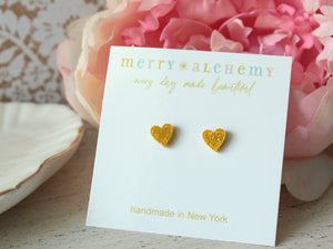 Gold Glitter Heart Earrings