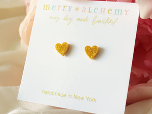 Gold Glitter Heart Earrings