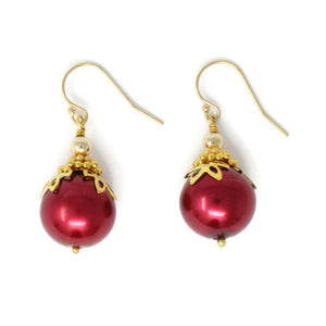 14mm Red Christmas Ball Earrings in Gold