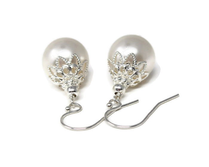 12mm White Christmas Ball Earrings