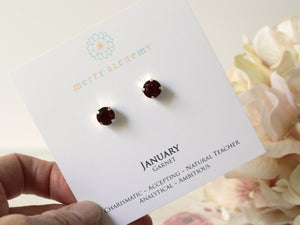 January Birthstone Stud Earrings in Siam/Garnet