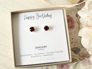 January Birthstone Stud Earrings in Siam/Garnet