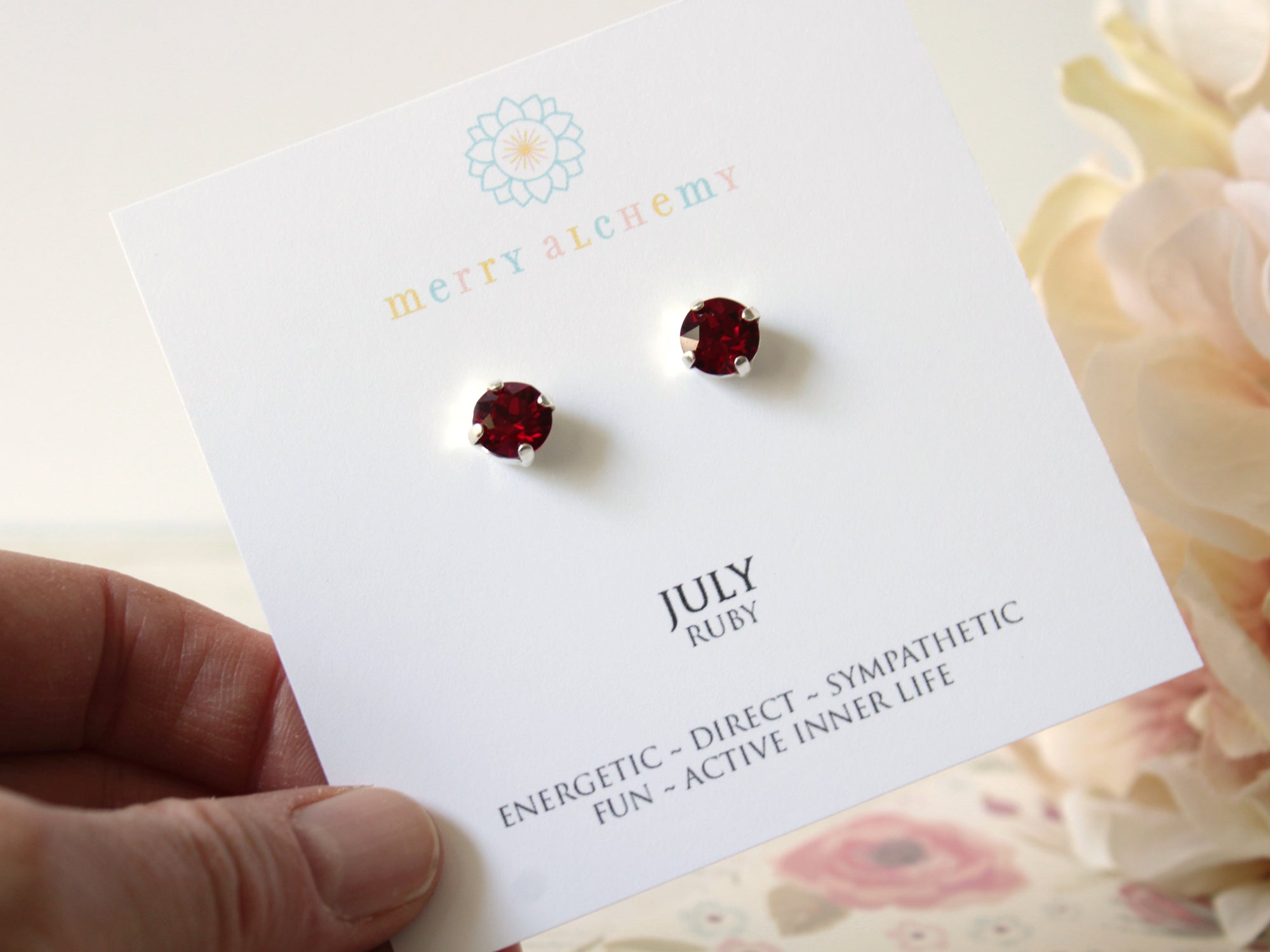 July Birthstone Stud Earrings in Ruby