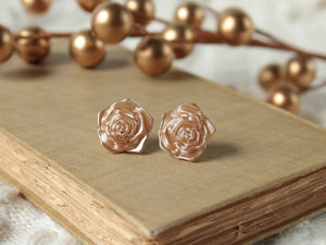 Large Gold And Ivory Rose Earrings