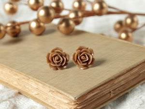 Large Mocha Brown Rose Earrings