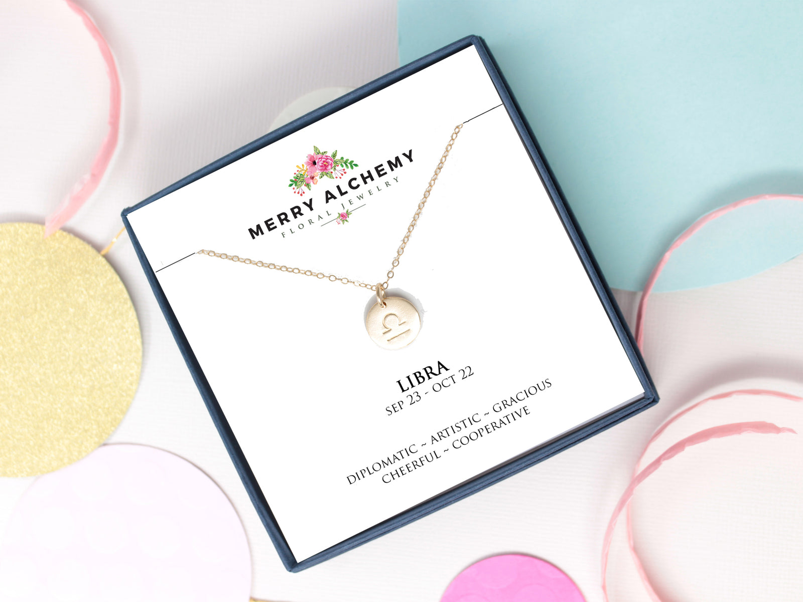 Libra Zodiac Necklace in Gold Fill