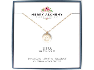 Libra Zodiac Necklace in Gold Fill
