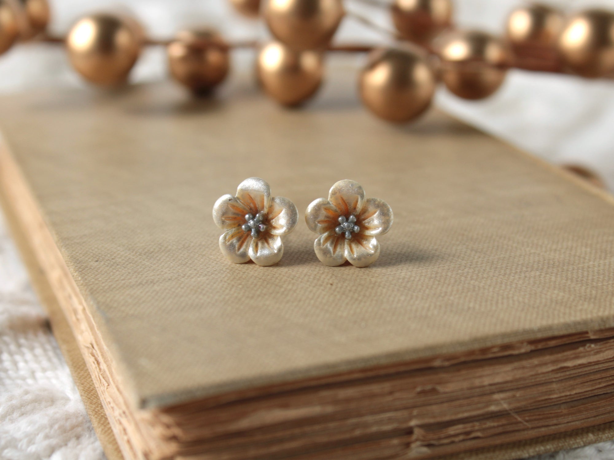 Gold Metallic Flower Earrings