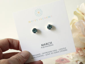 March Birthstone Stud Earrings in Aquamarine