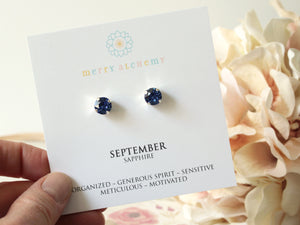 September Birthstone Stud Earrings in Sapphire Blue