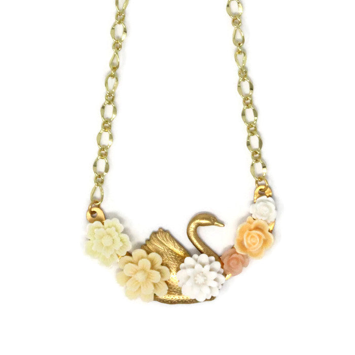 Bib of Blooms Necklace 19" in Ivory Swan
