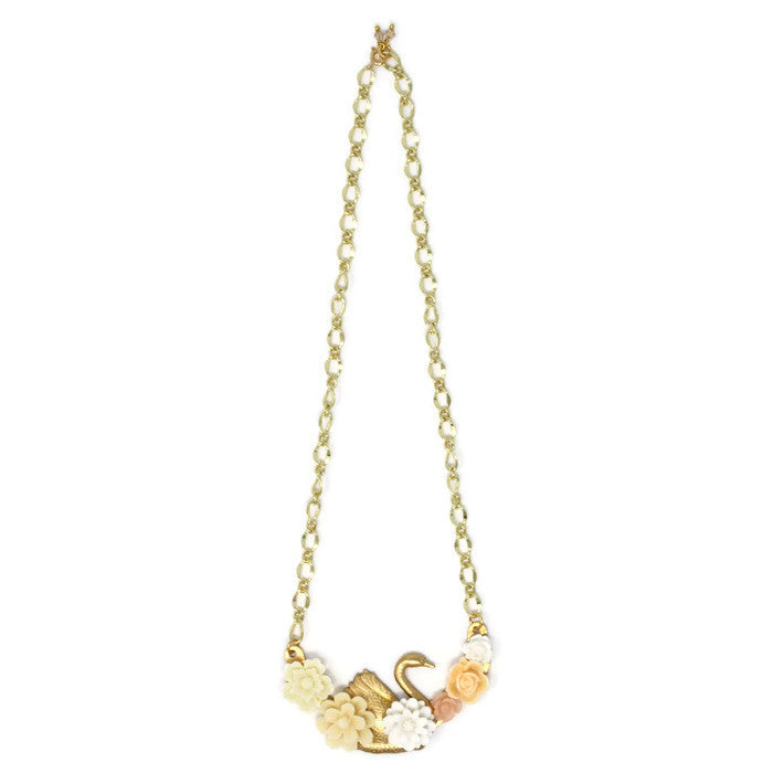 Bib of Blooms Necklace 19" in Ivory Swan
