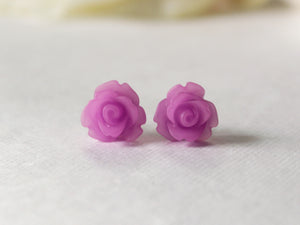 Single Bloom Rose Stud Earrings in Frosted Light Purple