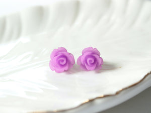 Single Bloom Rose Stud Earrings in Frosted Light Purple