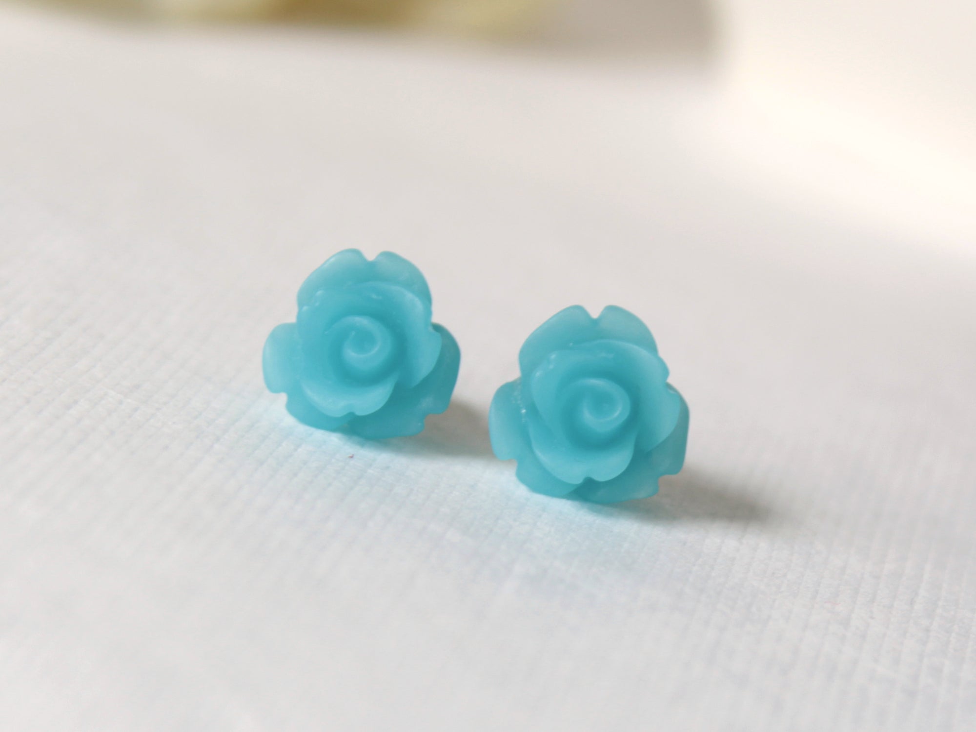 Single Bloom Rose Stud Earrings in Frosted Sky Blue