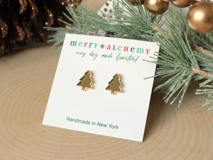 Gold Mirror Christmas Tree Stud Earrings