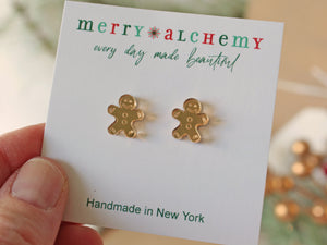 Gold Mirror Gingerbread Man Stud Earrings
