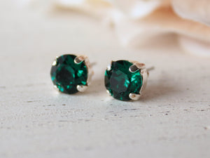 May Birthstone Stud Earrings in Emerald