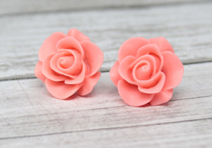 Large Single Bloom Studs in Matte Coral Rose