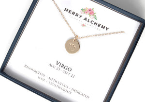 Virgo Zodiac Necklace in Gold Fill