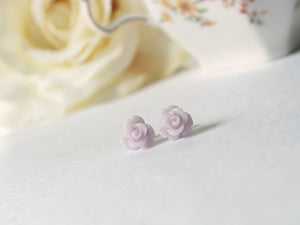 Single Bloom Rose Stud Earrings in Pale Thistle