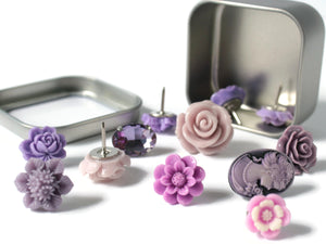 Purple Flower Push Pin Set