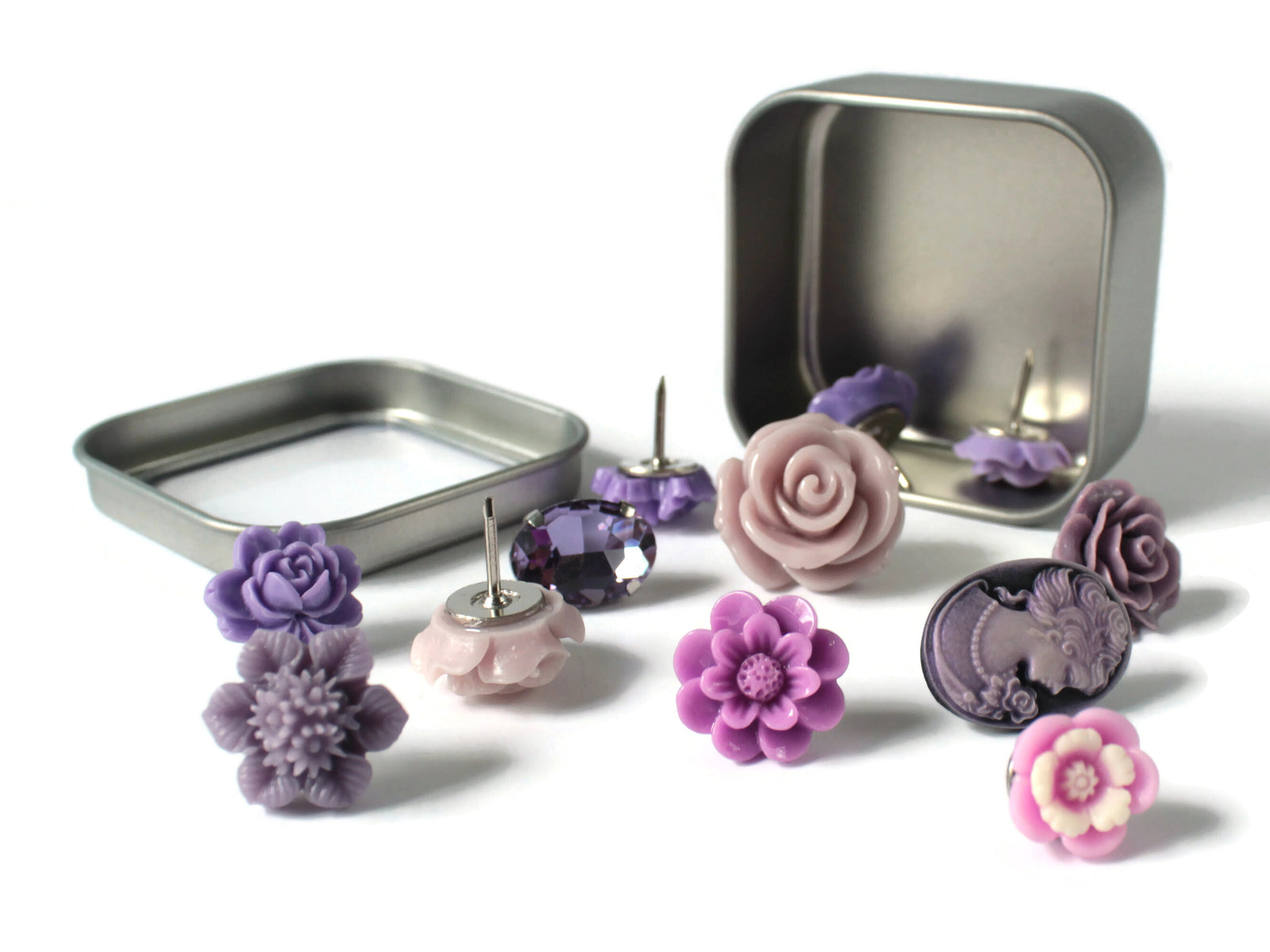 Purple Flower Push Pin Set