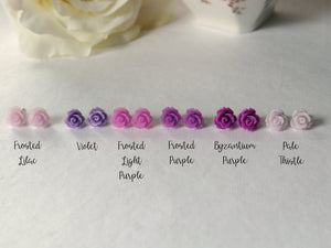 Single Bloom Rose Stud Earrings in Frosted Purple