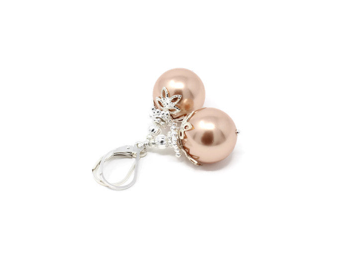14mm Rose Champagne Christmas Ball Earrings