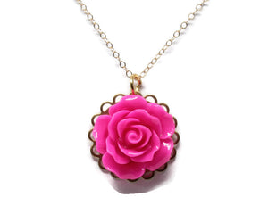 Single Blooms Necklace 20" in Fuchsia Rose