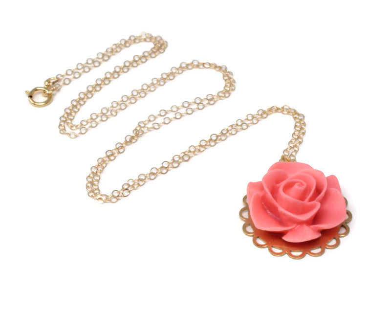 Single Blooms Necklace 20" in Matte Living Coral Rose