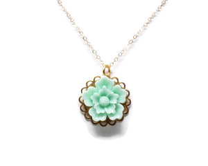 Single Blooms Necklace 20" in Mint Green Cherry Blossom