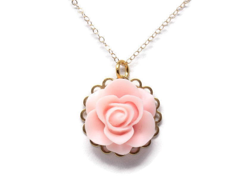 Single Blooms Necklace 20" in Matte Baby Pink Rose