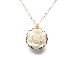 Single Blooms Necklace 20" in Matte White Rose