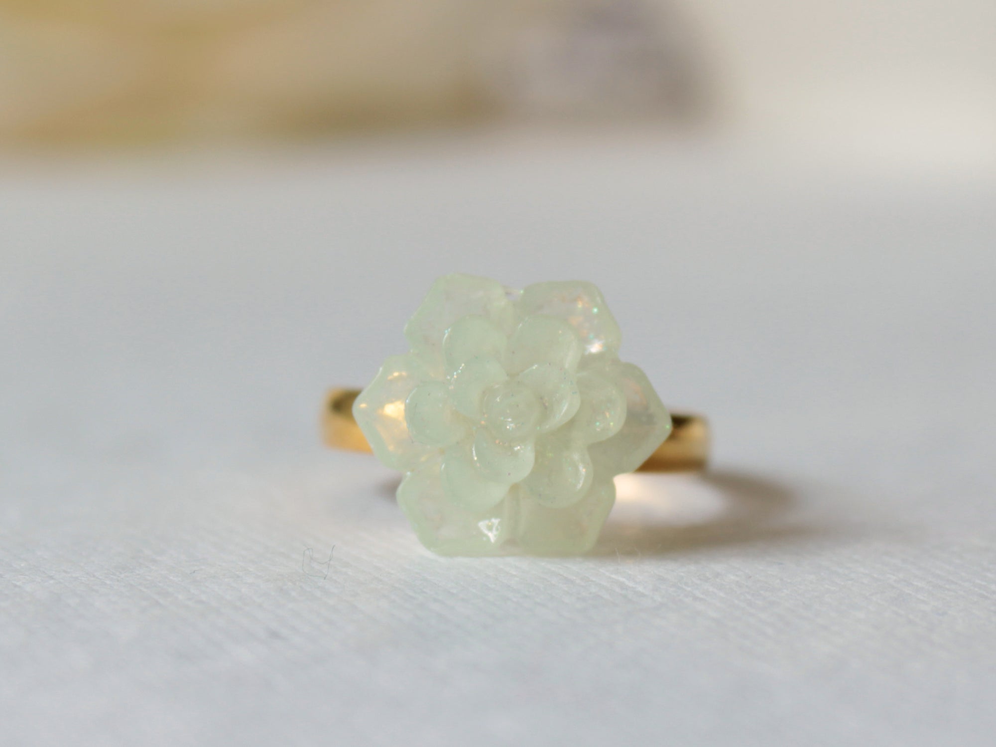 Succulent Ring in Green Sparkle