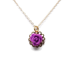 Tiny Petals Layering Necklace 18" ~ Byzantium Purple Rose