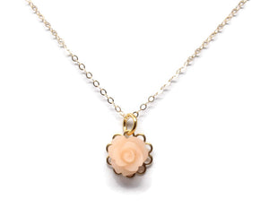 Tiny Petals Layering Necklace 18" ~ Frosted Peach Rose