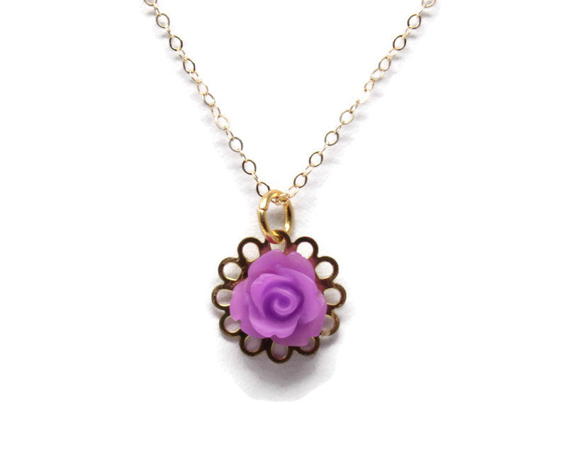 16" Tiny Petals Layering Necklace in Frosted Purple Rose
