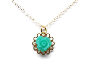 Tiny Petals Layering Necklace 18" ~ Frosted Teal Rose