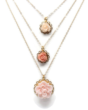 Tiny Petals Layering Necklace 18" ~ Dusk Pink Lily