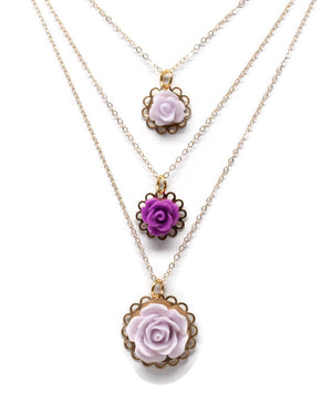 Tiny Petals Layering Necklace 16" ~ Sunset Pink Rose