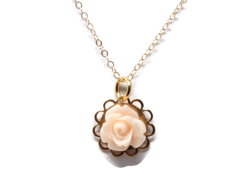 16" Tiny Petals Layering Necklace 16" in Peach Bisque Rose