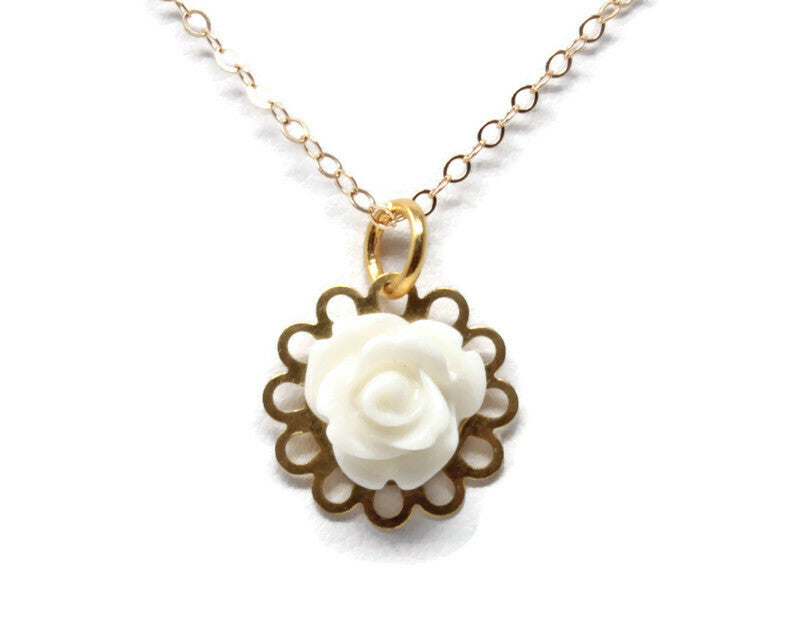 Tiny Petals Layering Necklace 18" ~ Glossy White Rose