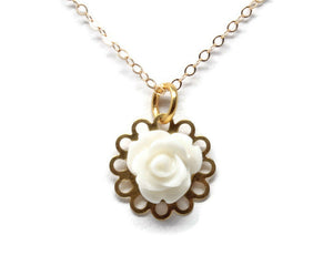 Tiny Petals Layering Necklace 18" ~ Glossy White Rose