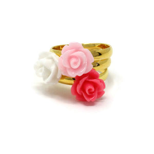 Tiny Petals Stacking Ring ~ Strawberry Pink Rose