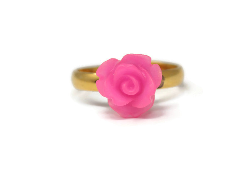 Tiny Petals Stacking Ring ~ Frosted Hot Pink Rose