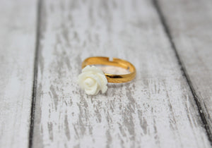 Tiny Petals Stacking Ring ~ White Rose